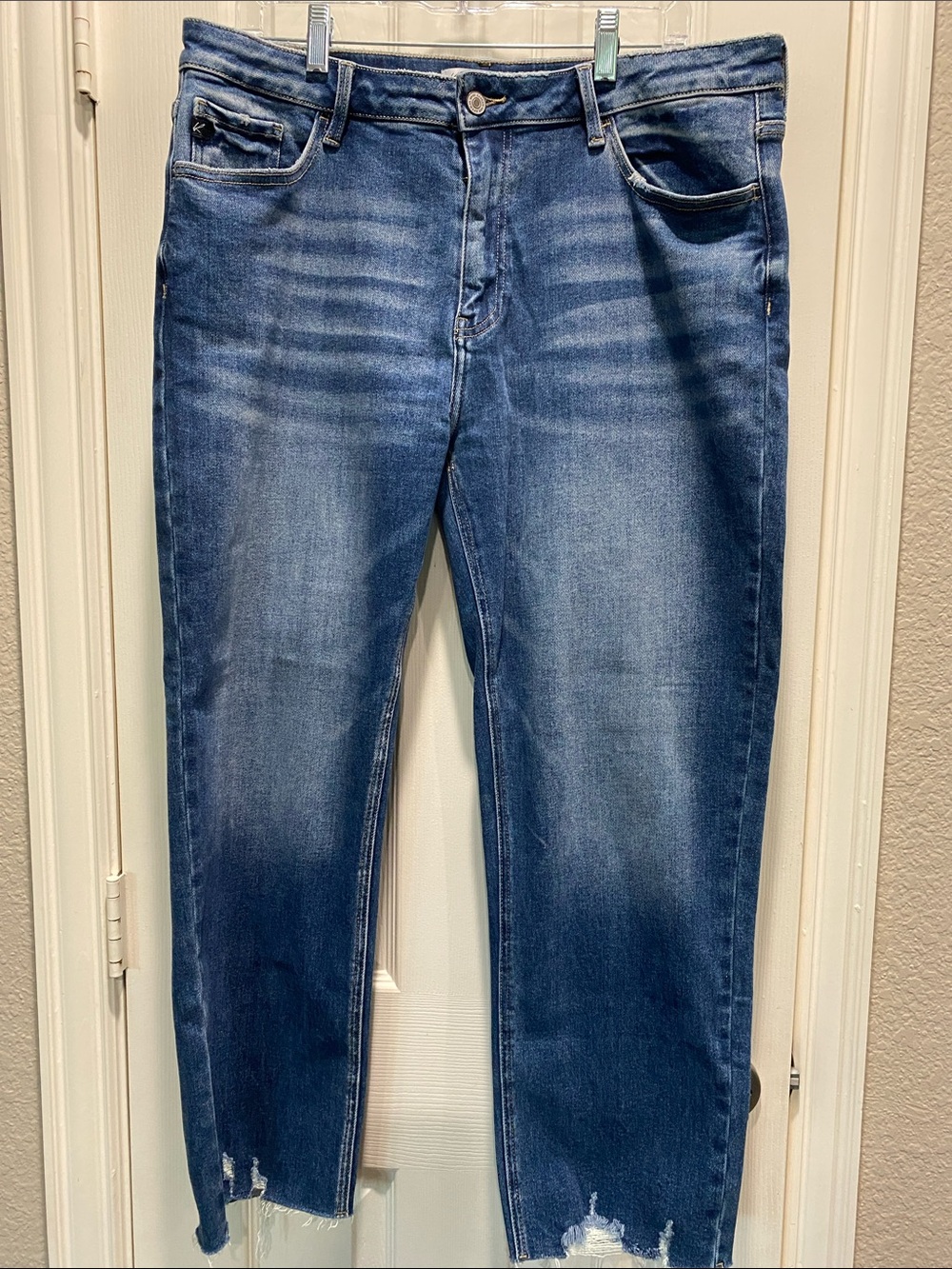 KanCan Women's Straight Leg Blue Distressed Jeans